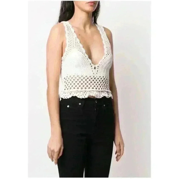 NWT Pinko Limosa Cream Cropped Crochet Tank Top Boho Festival Size Medium - Picture 1 of 10